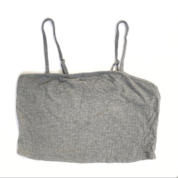 BOZZOLO ribbed gray spaghetti strap crop top tee - Picture 1 of 2